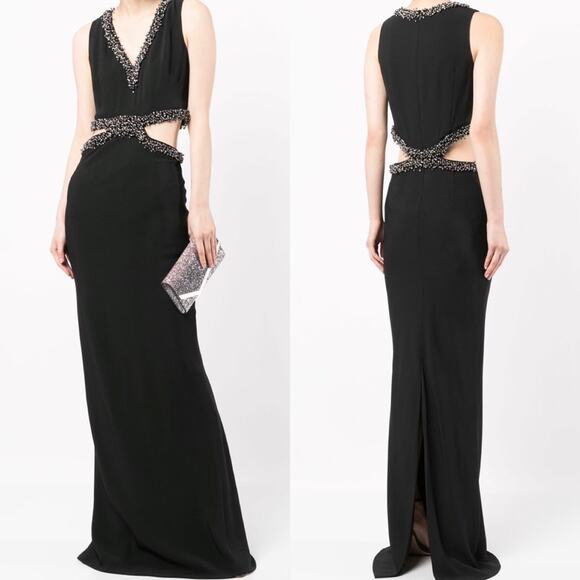 SemSem Dana Black Cut-Out Embellished Gown - Picture 1 of 16